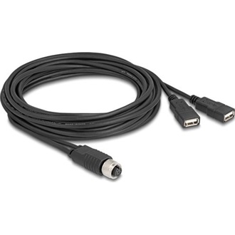 Delock M12 kábel A-kódú, 8 tűs anya- 2 x USB 2.0 A-típusú anya 3 m fekete
