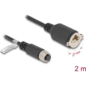 Delock M12 kábel A-kódú 8 tűs anya - RJ45 anya Cat.5e FTP installálásához 2 m, fekete