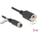 Delock M12 kábel A-kódú 8 tűs anya - RJ45 anya Cat.5e FTP installálásához 3 m, fekete