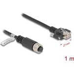 Delock M12 kábel A-kódú 8 tűs anya - RJ45 apa csavarokkal Cat.5e FTP 1 m hosszú fekete