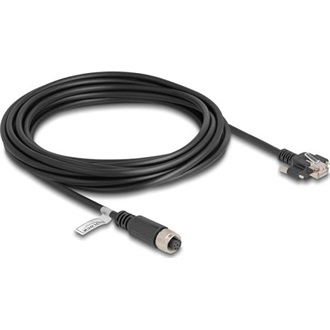 Delock M12 kábel A-kódú 8 tűs anya - RJ45 apa csavarokkal Cat.5e FTP 5 m hosszú fekete