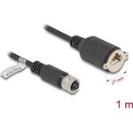 Delock M12 kábel D-kódú 4 tűs anya - RJ45 anya Cat.5e FTP installálásához 1 m, fekete