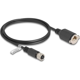 Delock M12 kábel D-kódú 4 tűs anya - RJ45 anya Cat.5e FTP installálásához 1 m, fekete