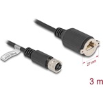 Delock M12 kábel D-kódú 4 tűs anya - RJ45 anya Cat.5e FTP installálásához 3 m, fekete