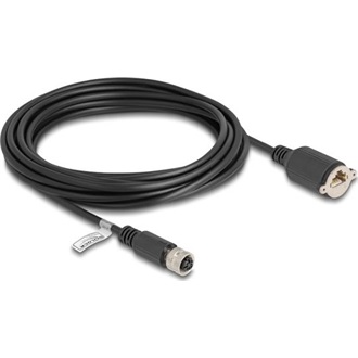 Delock M12 kábel D-kódú 4 tűs anya - RJ45 anya Cat.5e FTP installálásához 5 m, fekete