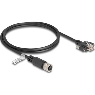 Delock M12 kábel D-kódú 4 tűs anya - RJ45 apa csavarokkal Cat.5e FTP 1 m hosszú fekete