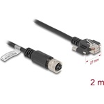 Delock M12 kábel D-kódú 4 tűs anya - RJ45 apa csavarokkal Cat.5e FTP 2 m hosszú fekete