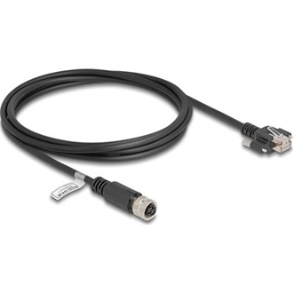 Delock M12 kábel D-kódú 4 tűs anya - RJ45 apa csavarokkal Cat.5e FTP 2 m hosszú fekete