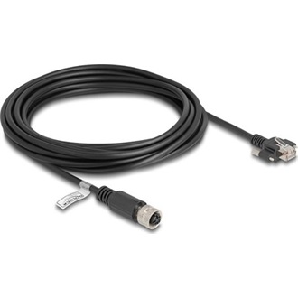 Delock M12 kábel D-kódú 4 tűs anya - RJ45 apa csavarokkal Cat.5e FTP 5 m hosszú fekete