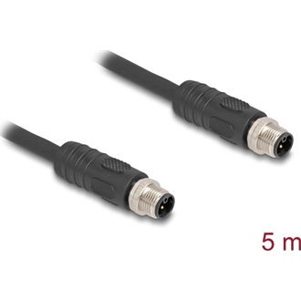 Delock M12 kábel L-kódolt 4 tűs apa - apa PUR húzóláncokhoz alkalmas 5 m fekete