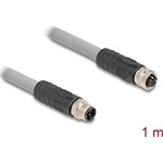Delock M12 kábel L-kódolt 5 tűs apa - anya PUR húzóláncokhoz alkalmas 1 m szürke