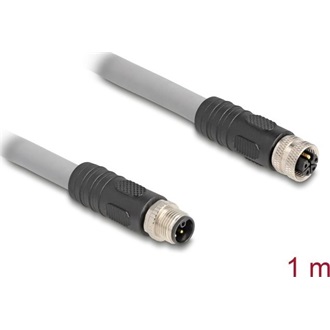Delock M12 kábel L-kódolt 5 tűs apa - anya PUR húzóláncokhoz alkalmas 1 m szürke