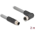 Delock M12 kábel L-kódolt 5 tűs egyenes apa   jobbra hajlított anya PUR húzóláncokhoz alkalmas 2 m szürke