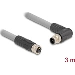 Delock M12 kábel L-kódolt 5 tűs jobbra hajlított apa   egyenes anya PUR húzóláncokhoz alkalmas 3 m szürke