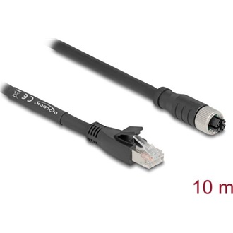 Delock M12 kábel X-kódolt 8 tűs apa - RJ45 anya Cat.5e S/FTP flexibilis 10 m fekete