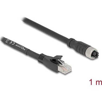 Delock M12 kábel X-kódolt 8 tűs apa - RJ45 anya Cat.5e S/FTP flexibilis 1 m fekete