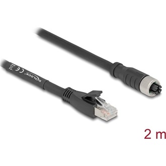 Delock M12 kábel X-kódolt 8 tűs apa - RJ45 anya Cat.5e S/FTP flexibilis 2 m fekete