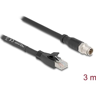 Delock M12 kábel X-kódolt 8 tűs apa - RJ45 apa Cat.5e S/FTP flexibilis 3 m fekete
