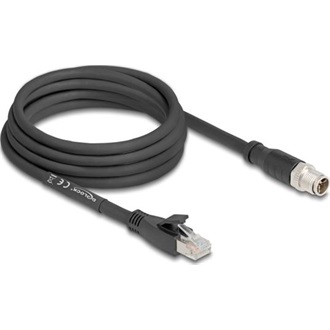 Delock M12 kábel X-kódolt 8 tűs apa - RJ45 apa Cat.5e S/FTP flexibilis 3 m fekete