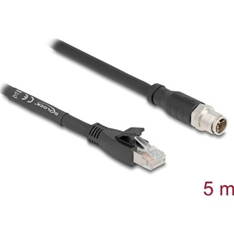 Delock M12 kábel X-kódolt 8 tűs apa - RJ45 apa Cat.5e S/FTP flexibilis 5 m fekete