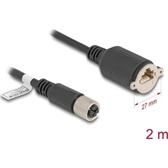 Delock M12 kábel X-kódú 8 tűs anya - RJ45 anya Cat.6A S/FTP installálásához 2 m, fekete