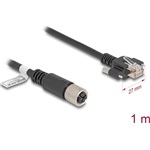 Delock M12 kábel X-kódú 8 tűs anya - RJ45 apa csavarokkal Cat.6A S/FTP 1 m hosszú fekete