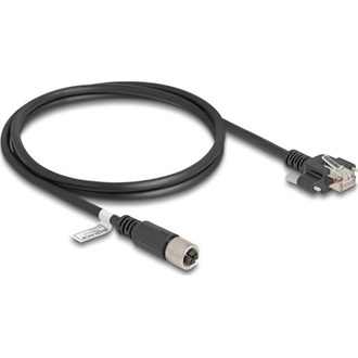 Delock M12 kábel X-kódú 8 tűs anya - RJ45 apa csavarokkal Cat.6A S/FTP 1 m hosszú fekete