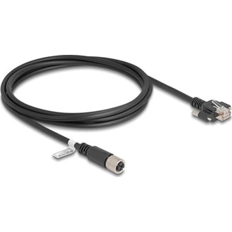 Delock M12 kábel X-kódú 8 tűs anya - RJ45 apa csavarokkal Cat.6A S/FTP 2 m hosszú fekete
