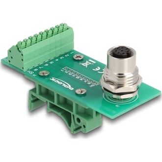 Delock M12 transzfer modul adapter 8 tűs A-kódú anya - 9 tűs sorkapocs DIN sínhez