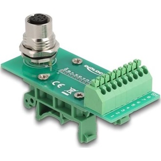 Delock M12 transzfer modul adapter 8 tűs A-kódú anya - 9 tűs sorkapocs DIN sínhez