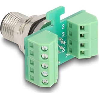 Delock M12 transzfer modul adapter 8 tűs A-kódú apa - 9 tűs sorkapocs installáláshoz