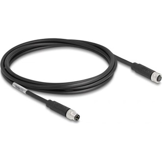 Delock M8 3pin A-code -> M8 3pin A-code M/F adatkábel 2m fekete TPU