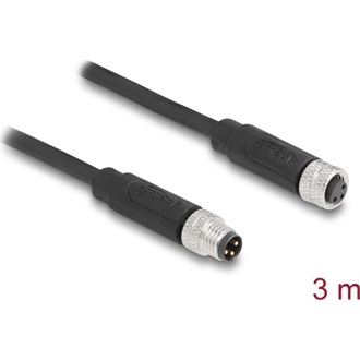 Delock M8 3pin A-code -> M8 3pin A-code M/F adatkábel 3m fekete TPU