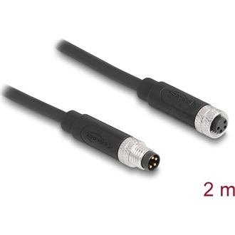 Delock M8 4pin A-code -> M8 4pin A-code M/F adatkábel 2m fekete TPU