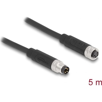 Delock M8 4pin A-code -> M8 4pin A-code M/F adatkábel 5m fekete TPU