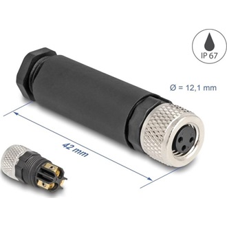 Delock M8 Csatlakozó A-kódolású, 3 tűs anya csavarozható kapcsolat