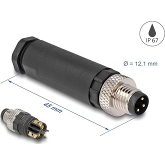 Delock M8 Csatlakozó A-kódolású, 3 tűs apa csavarozható kapcsolat