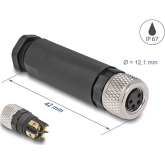 Delock M8 Csatlakozó A-kódolású, 4 tűs anya csavarozható kapcsolat