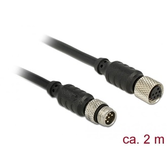 Delock M8 Sensor- / Aktorkabel 6 Pin Stecker zu 6 Pin Buchse wasserdicht 2 m Delock