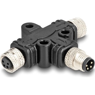 Delock M8 T-megosztó A-kódolt 4 tűs 1 x apa - 2 db. hüvely párhuzamos kapcsolással