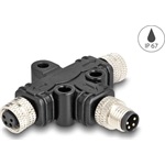 Delock M8 T-megosztó A-kódolt 4 tűs 1 x apa - 2 db. hüvely párhuzamos kapcsolással