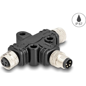 Delock M8 T-megosztó A-kódolt 4 tűs 1 x apa - 2 db. hüvely párhuzamos kapcsolással