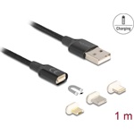 Delock Mágneses USB töltő készlet 8 tűs Lightning  / Micro USB / USB Type-C  csatlakozókkal, fekete 1 m