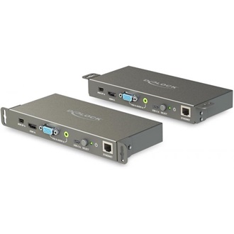 Delock Multi-AV HDMI 2.0 Displayport mini VGA -> HDMI 2.0 RJ45 CAT5e UTP F/F adapter fekete DP Alt Mode