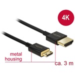 Delock HDMI Ethernet -> HDMI mini C M/M video jelkábel 3m fekete 4K 60Hz