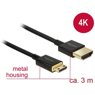 Delock HDMI Ethernet -> HDMI mini C M/M video jelkábel 3m fekete 4K 60Hz