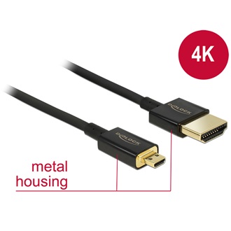 Delock HDMI 2.0 -> HDMI micro D M/M video jelkábel 0.5m fekete slim premium