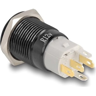 Delock Nyomó gomb beszereléshez fekete 16 mm 12 V 5 x forrasztási csatlakozás LED piros bekapcsolás szimbólum + gyűrű
