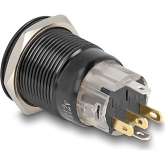 Delock Nyomó gomb beszereléshez fekete 19 mm 12 V 5 x forrasztási csatlakozás LED piros bekapcsolás szimbólum + gyűrű