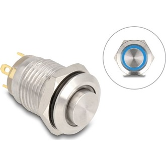 Delock Nyomógomb beszereléshez 12 mm 4 x forrasztási csatlakozó LED kék